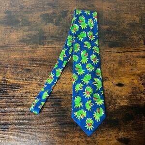 Jim Henson's Kermit the Frog Collection Blue Green 100% Silk Tie Vintage Mint